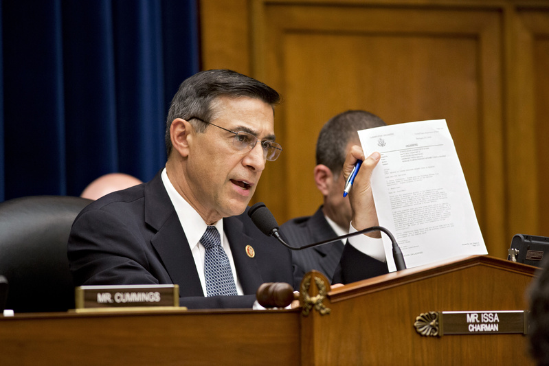 House Oversight Committee Chairman Rep. Darrell Issa, R-Calif., raises questions during a House Oversight Committee hearing about last year's deadly assault on the U.S. diplomatic mission in Benghazi, Libya, on Capitol Hill in Washington on Wednesday.