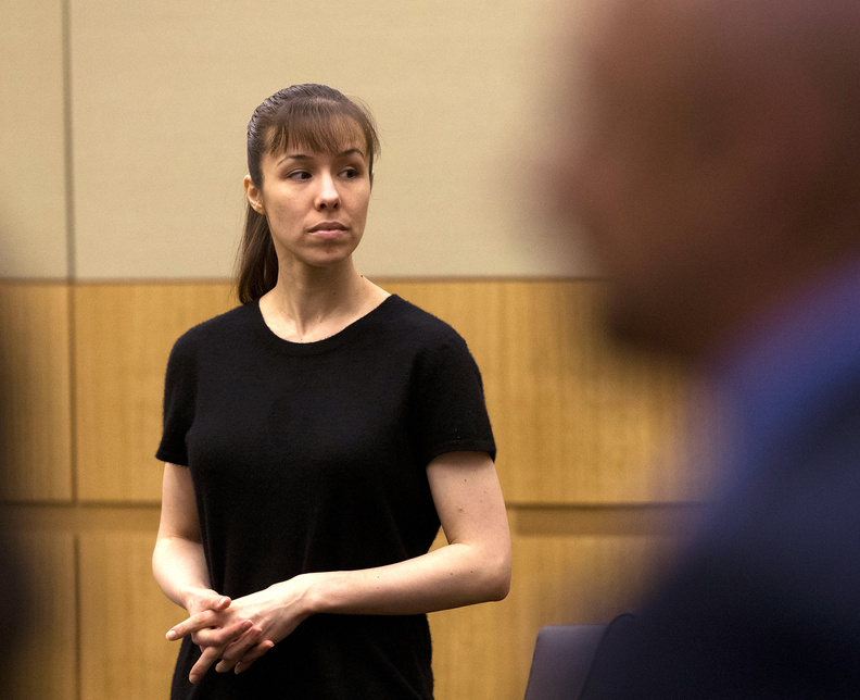 Jodi Arias stands as the jury enters the courtroom on Wednesday during the penalty phase of her murder trial at Maricopa County Superior Court in Phoenix.