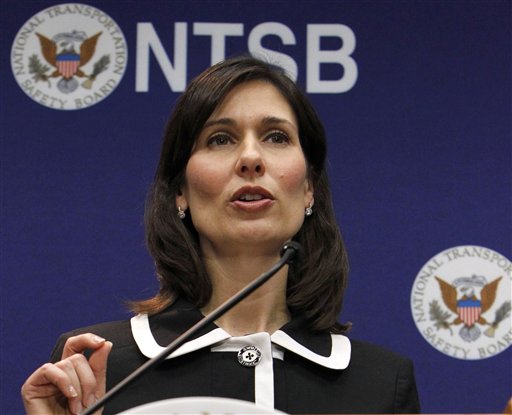 In this Feb. 7, 2013 file photo, National Transportation Safety Board (NTSB) Chair Deborah Hersman speaks during a news conference in Washington. Federal accident investigators were weighing a recommendation Tuesday that states reduce their threshold for drunken driving from the current .08 blood alcohol content to .05, a standard that has been shown to substantially reduce highway deaths in other countries. Hersman said. “Alcohol-impaired deaths are not accidents, they are crimes. They can and should be prevented. The tools exist. What is needed is the will.” (AP Photo/Ann Heisenfelt)