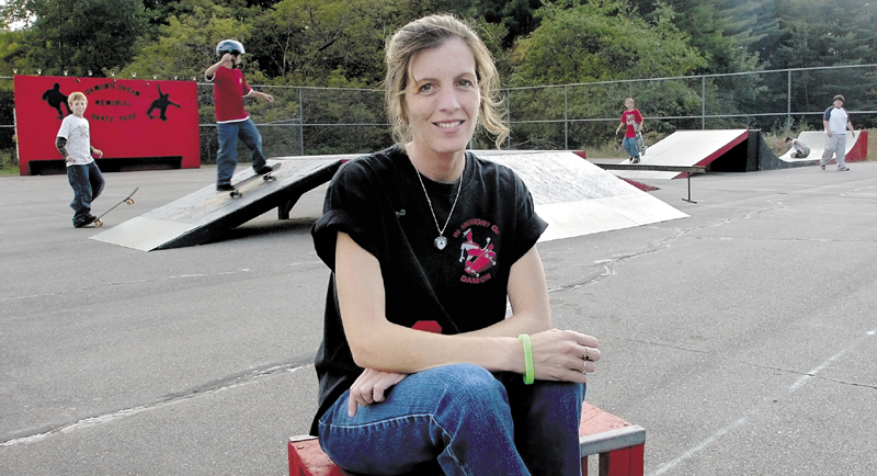 Suzanne Lamb at the Damon Memorial Skateboard Park at the Garret Schenck School in Anson. Lamb helped raise money for the park named after her son, Damon Lasley, who died in 2004.