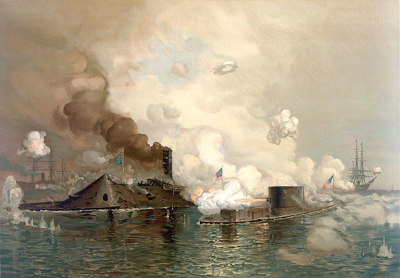 USS Monitor, right, in action in March 1862