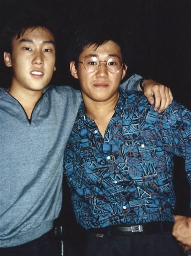 This 1988 file photo provided by Bobby Lee shows Kenneth Bae, right, and Lee together when they were freshmen students at the University of Oregon. Bae, detained for nearly six months in North Korea, has been sentenced to 15 years of "compulsory labor" for unspecified crimes against the state, Pyongyang announced Thursday.