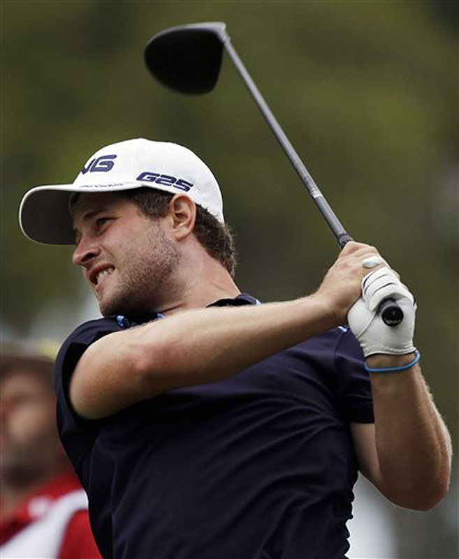David Lingmerth of Sweden hits from the 16th tee Saturday during the third round of The Players championship golf tournament at TPC Sawgrass in Ponte Vedra Beach, Fla.
