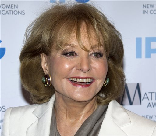 Veteran ABC newswoman Barbara Walters arrives to the Matrix Awards in New York on April 23, 2012. Walters is set to announce Monday morning on "The View" that she will retire from TV journalism during the summer of 2014. (AP file photo/Charles Sykes)