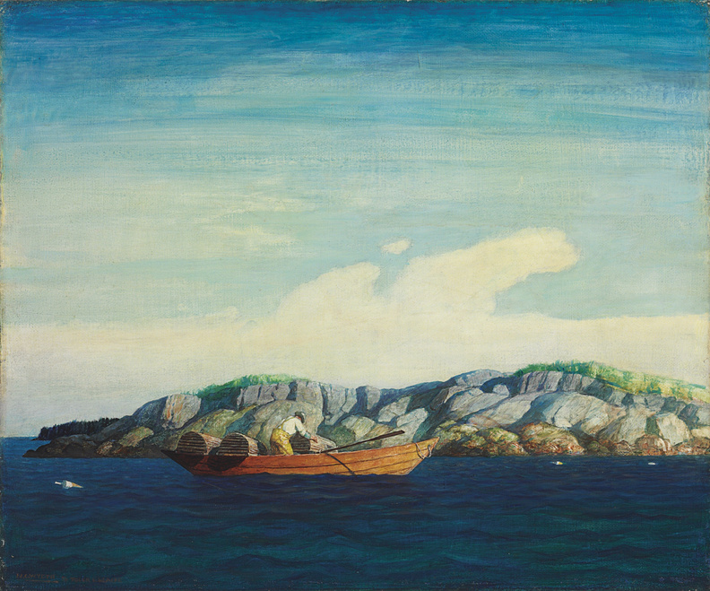 N.C. Wyeth's 1938 "Norry Seavey Hauling Traps Off Blubber Island," an oil of a fisherman off the coast of Port Clyde, Maine, sold for nearly $844,000 at auction in New York on Thursday.