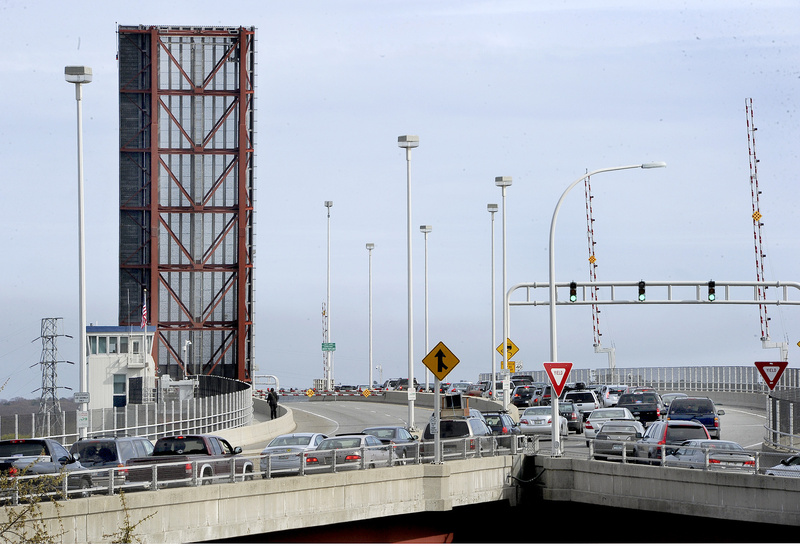The Casco Bay Bridge from South Portland to Portland became partially stuck Wednesday afternoon, stopping a tanker ship from passing, preventing motorists from entering Portland and keeping all pedestrians off the bridge. Traffic here is backed up going into South Portland during rush hour.