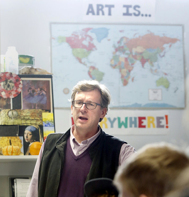 Maine College of Art President Don Tuski meets with students from Belfast High School about attending MECA on April 23, 2013.