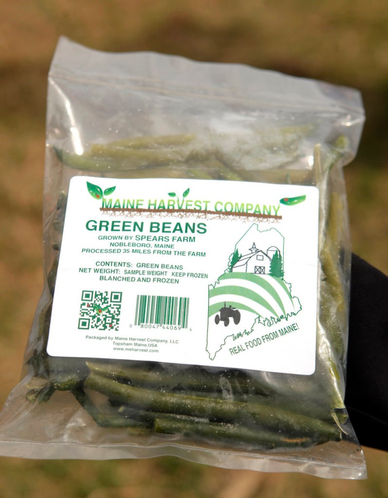 A package of frozen green beans from a Maine Harvest Co. test run. MHC will buy locally grown produce from Maine farmers and package it, refrigerated or frozen, for distribution at farmers markets and stores.