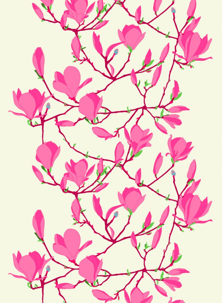 Magnolia blossoms decorate Marimekko’s Keisarinna fabric.