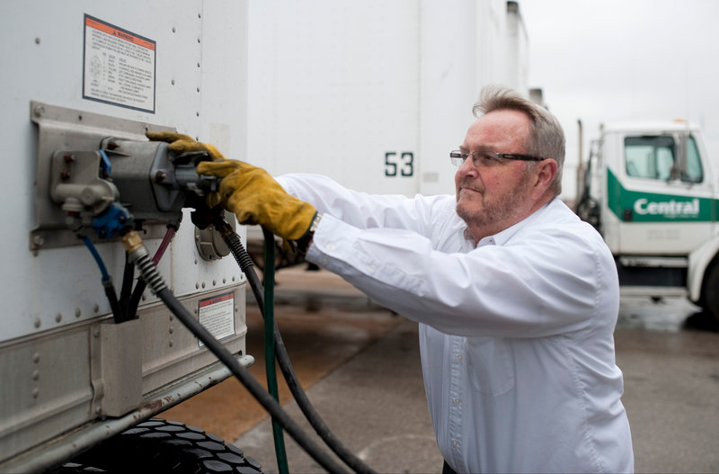 Gary Babbitt, 61, hooks his truck up to a trailer in Dallas, Texas, last month. For longtime truckers like Babbitt of Central Freight Lines, the reluctance that younger people have about driving trucks is hard to understand.