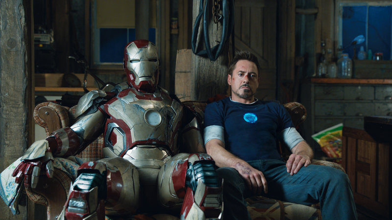 Robert Downey Jr. has many suits to choose from in “Iron Man 3,” the last of this superhero triology.