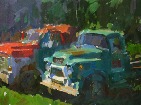 “Truck for Hire,” oil on canvas by Colin Page, from the exhibition of his work opening with a reception Thursday and continuing through June 1 at Greenhut Galleries in Portland.