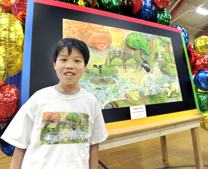 14-year-old Joey Han, an eighth-grade student at Falmouth Middle School, was honored as a finalist in a national contest to create the best "Doodle for Google" in Maine. Photographed on Wednesday, May 1, 2013.