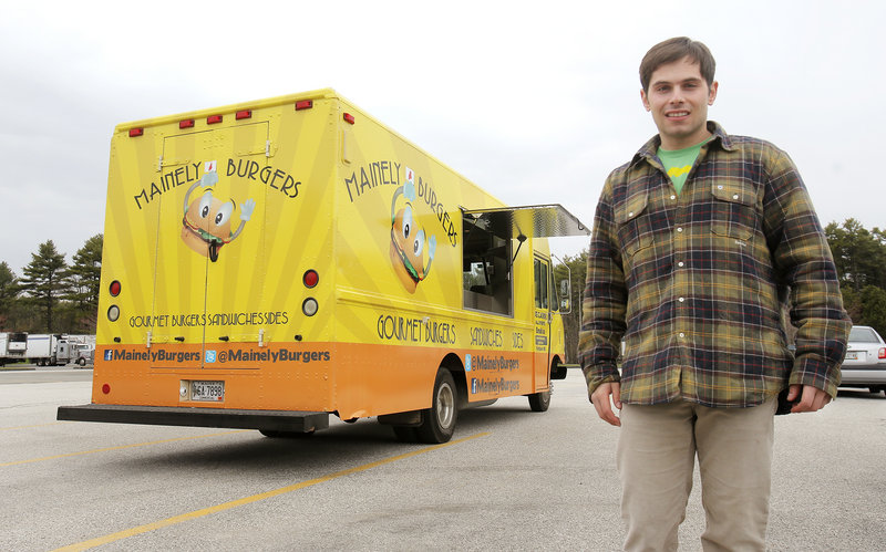 Owners Jack Barber, pictured, and Ben Berman will open Mainely Burgers 2.0, a Portland version of the truck they’ll continue to operate at Scarborough Beach.