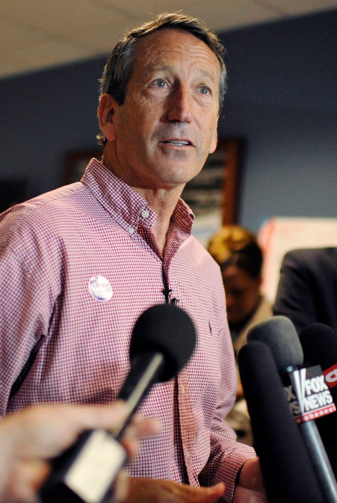 Mark Sanford speaks to media after voting Tuesday in the special election that returned him to Congress.