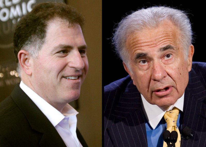 Carl Icahn, right, has launched a challenge to Michael Dell’s plan to take his company private.