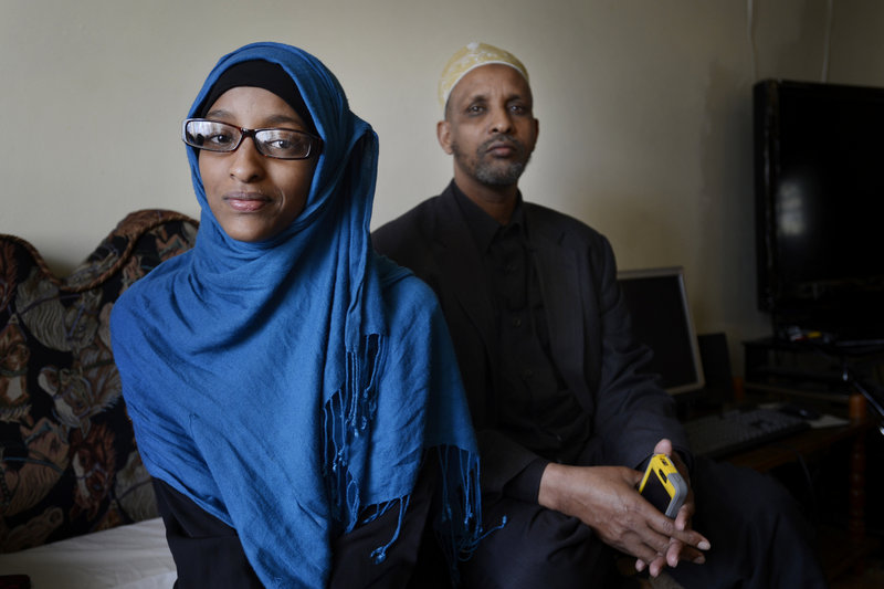Deering High School junior Sahara Hassan, 17, at home with her father, Mohamed Hassan, said it’s unlikely she would have done anything about college if not for Make it Happen!