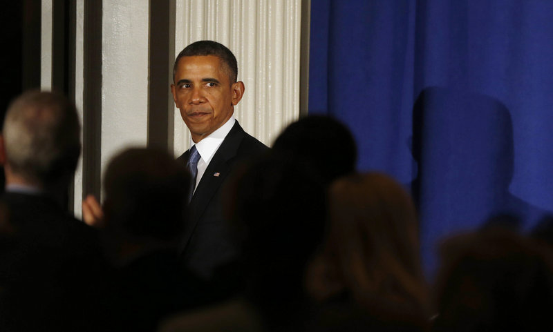 President Obama steps off stage after speaking at a Democratic Party fundraiser at the Waldorf Astoria hotel in New York on Monday. A series of missteps is threatening to derail Obama’s agenda for his second term.