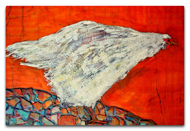 Daniel Kany’s juror’s choice, the encaustic “Sussex, White Pullet Chicken” by Helene Farrar.