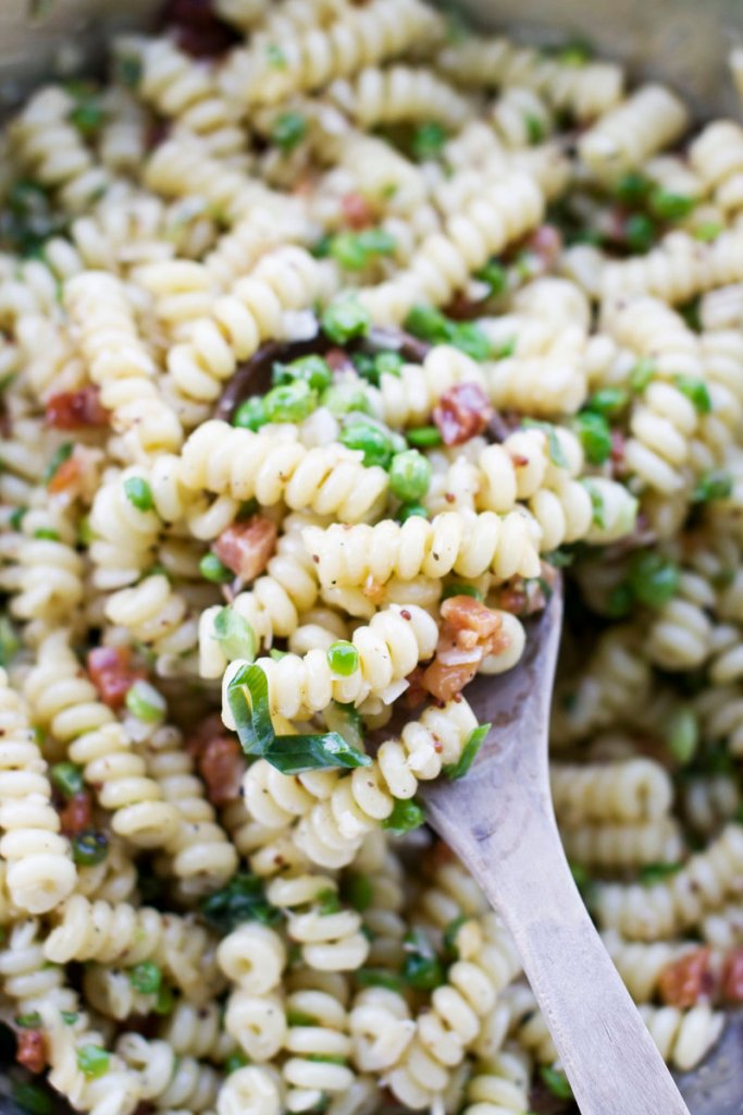 Carbonara pasta salad has the pancetta and eggy sauce of the traditional hot version.