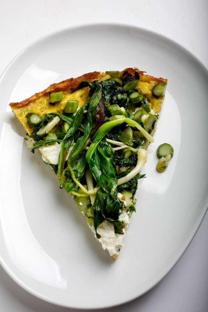 The spring vegetables for a Ricotta Frittata can be chosen as they become available.