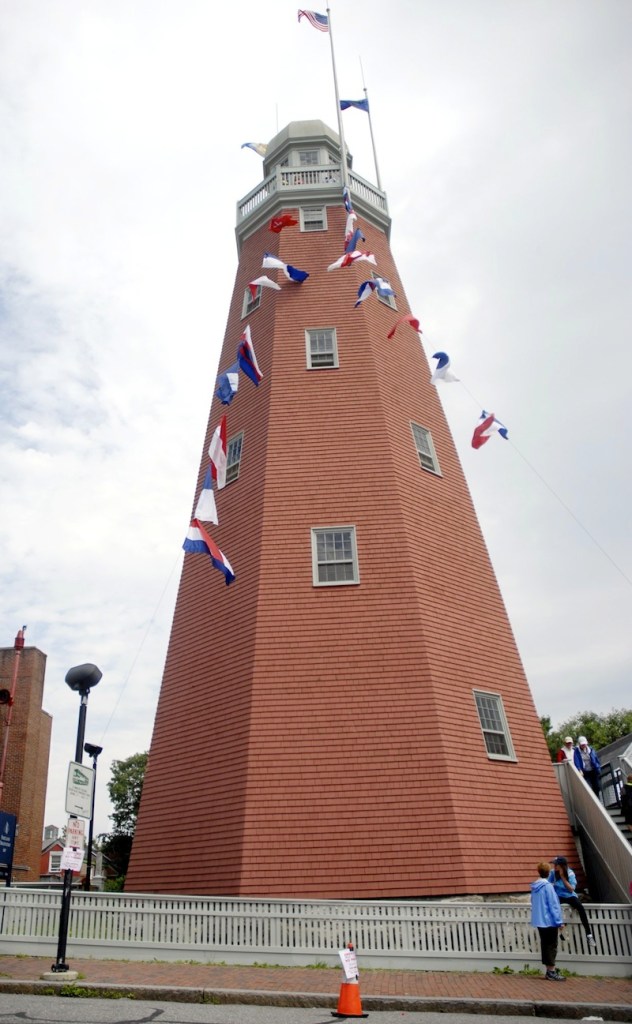 Visitors exit the Portland Observatory Museum on Flag Day in 2010. Admission to the historic Portland Observatory on Congress Street will be free on Friday, June 14, 2013 in honor of Flag Day.