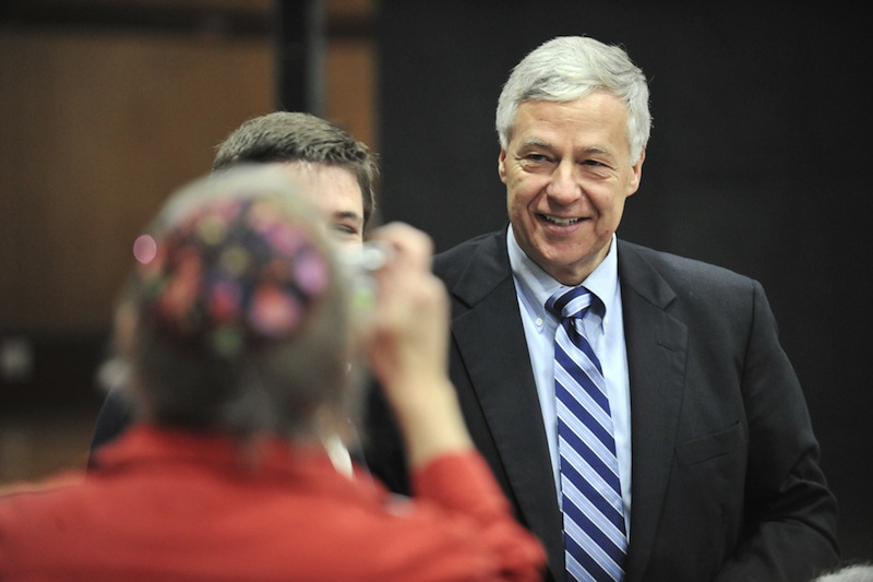 In this October 2012 file photo, U.S. Rep. Mike Michaud, D-Maine, poses for a photo before a "Get Out the Vote" rally for Democratic candidates at the Lewiston Armory. Michaud moved closer Thursday to running for governor of Maine, launching an exploratory committee and a campaign-style website. Election 2010 Governor