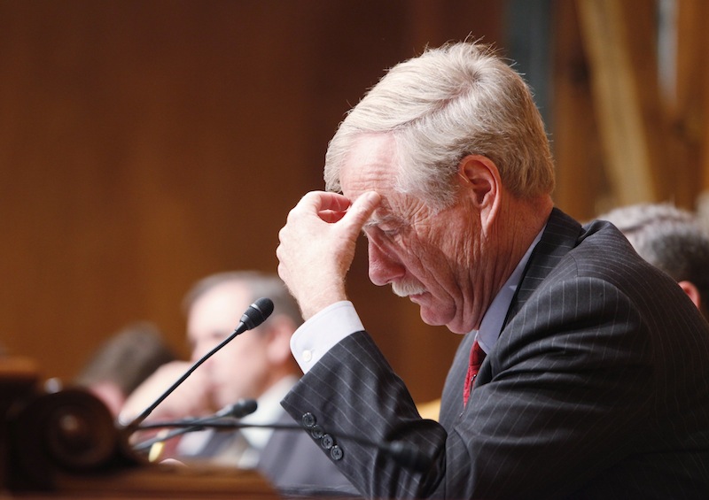 In this April 2013 file photo, U.S. Sen. Angus King, I-Maine, looks over paperwork during a hearing of the Budget Committee in Washington, D.C. A small group of U.S. senators, including King, rushed Wednesday, June 26, 2013 to finalize a last-minute compromise to prevent interest rates on federal student loans from doubling next month.