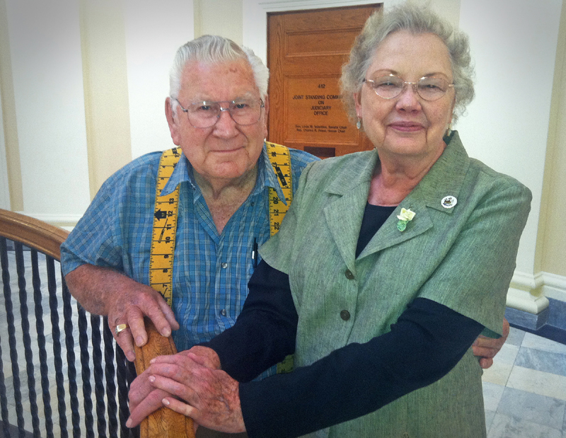 Marcine Webb, 86, and his wife, Nita Lou Webb, from San Angelo, Texas, visit the Maine State House on Friday to celebrate their 65th wedding anniversary. Maine is the 50th state capital they have visited during their marriage. Their trip to Maine was an anniversary gift from their two daughters.