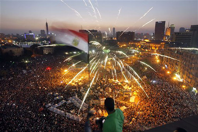 Egyptians gather in Tahrir Square in Cairo in a demonstration against President Mohammed Morsi on Sunday. Hundreds of thousands of Egyptians poured onto the streets in Cairo and across Egypt, launching an all-out push to force Morsi from office on the one-year anniversary of his inauguration.