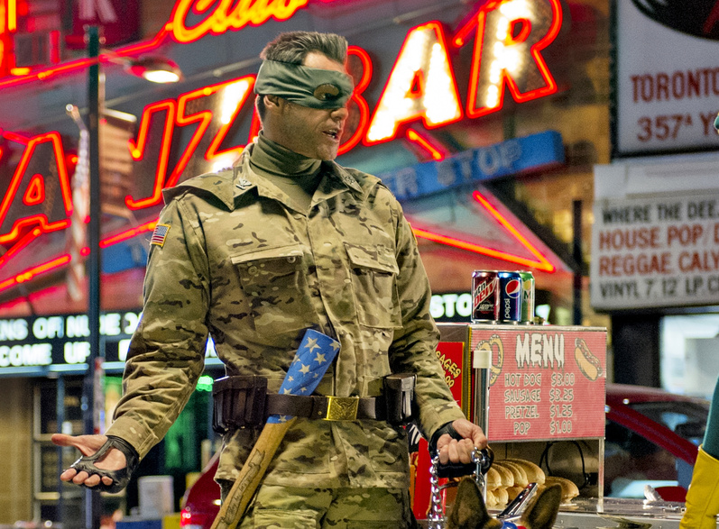 Jim Carrey portrays Colonel Stars and Stripes in a scene from "Kick-Ass 2."