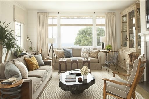 Sandy shades create a calming atmosphere for this living room.