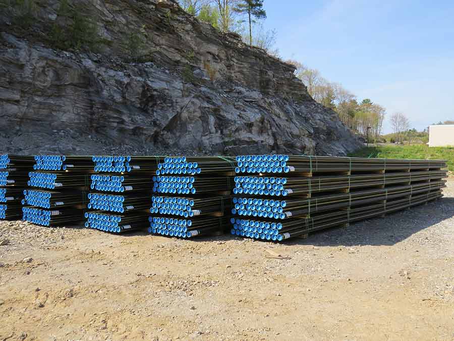 Distribution pipes are laid out at the Summit Natural Gas
pipe yard in Cumberland. The pipes will be installed this
summer to enable residents to connect to natural gas.