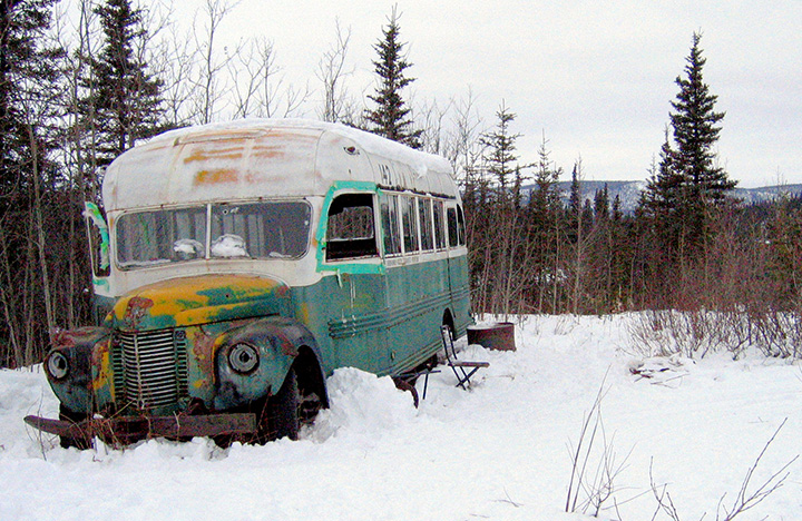 The abandoned bus where Christopher McCandless starved to death in 1992 is seen in this March 21, 2006, photo on the Stampede Road near Healy, Alaska.