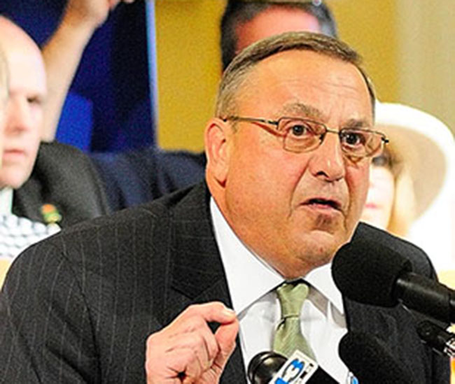 Gov. Paul LePage speaks during a rally with conservative activists Thursday at the State House in Augusta. After the rally, he verbally attacked Democratic Sen. Troy Jackson of Allagash, according to WMTW.