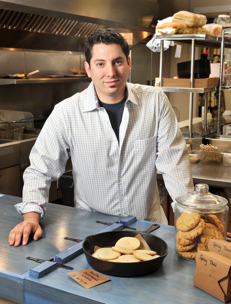 Chef Damian Sansonetti is shown at his Blue Rooster Food Co. restaurant on Dana Street in Portland's Old Port district. He has plans for a new restaurant.
