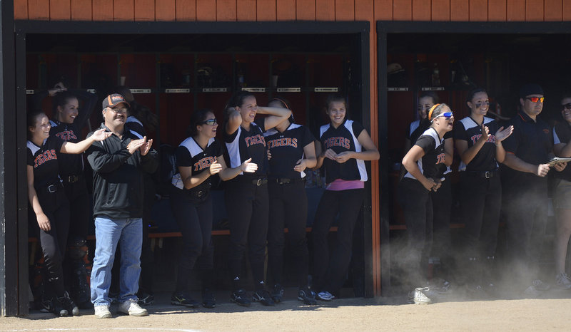 The Biddeford dugout likes the view in Tuesday’s prelim playoff game at home against Massabesic, as the Tigers overcame an early deficit to roll along for a 14-5 Western Class A win. Biddeford will now play No. 2 South Portland in a quarterfinal on Thursday.