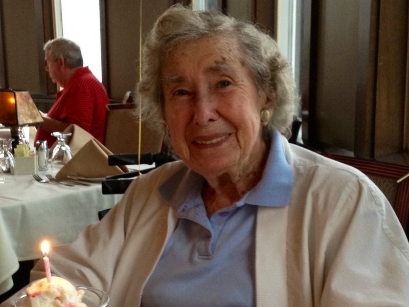 Mary McCarvel on her 90th birthday last August at Dimillo's Restaurant in Portland.