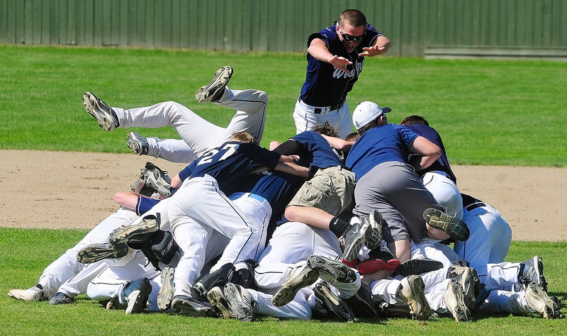 The celebration was on Saturday after Westbrook knocked off defending Class A champion Messalonskee to win the school’s first baseball state title since 1951.