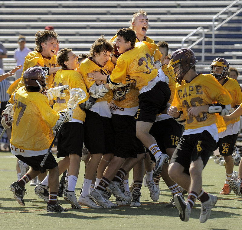 There was no holding back Cape Elizabeth for much of the season, and no holding the players back after they beat Yarmouth 7-4 to win the Class B boys’ lacrosse title.