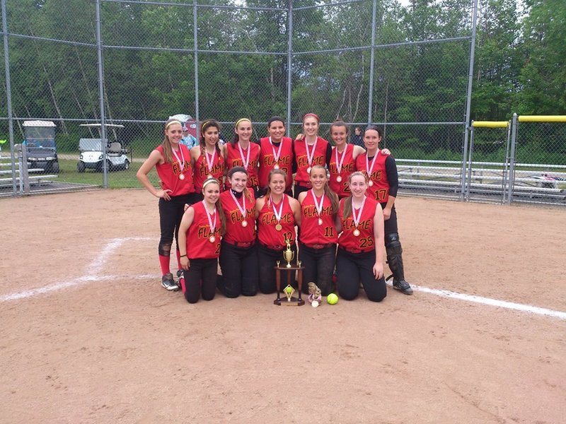 The Southern Maine Flame U18 softball team won the Southern Maine Diamond Challenge Class A softball tournament on Sunday. The Flame went 6-0 in the tournament, giving up only eight runs in six games. Team members, from left to right: Front – Bailey Tremblay, Michaela Willwerth, Olivia Indorf, Brooke Cross, Samantha Dibiase. Back – Taylor Lux, Gianna Riccardi, Samantha Crosman, Meghan Dube, Paige Carter, Sierra Muchie, Aleisha Cross.