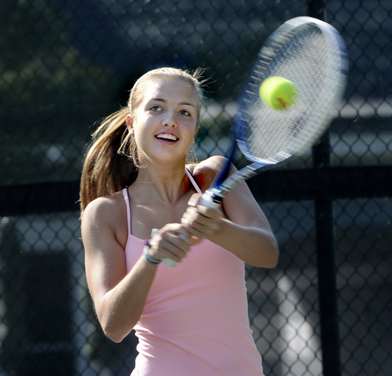Meghan Kelley has moved up in the tennis world since winning the Betty Blakeman Memorial as a 12-year-old in 2010, and has opted for the junior circuit instead of high school competition.