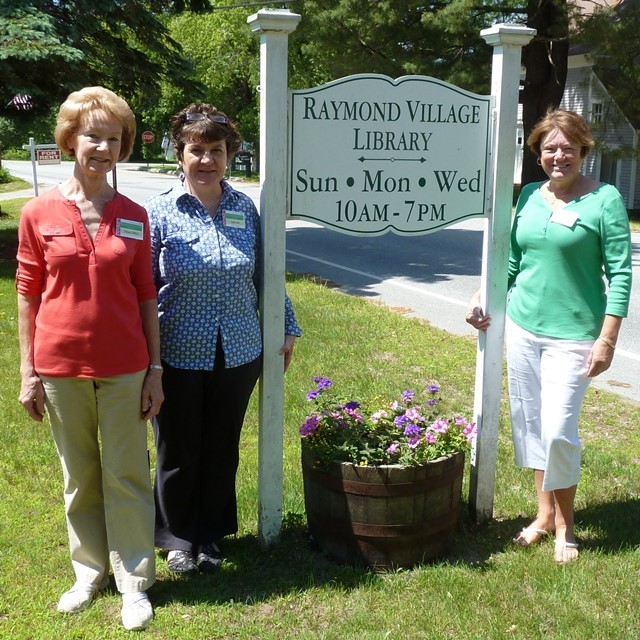 Raymond Village Garden Tour organizers, from left, are Elissa Gifford, originator of event and operations head; Sally Holt, Raymond Village Library director; and Steering Committee head Kim Paterson Manoush.