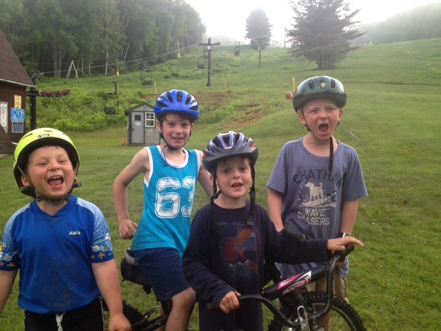 Brian Leonard and buddies Owen Morong, Will Laidlaw and Griffin Carnell prepare to head for the mountains during camp at the Ragged Mountain Recreation Area.