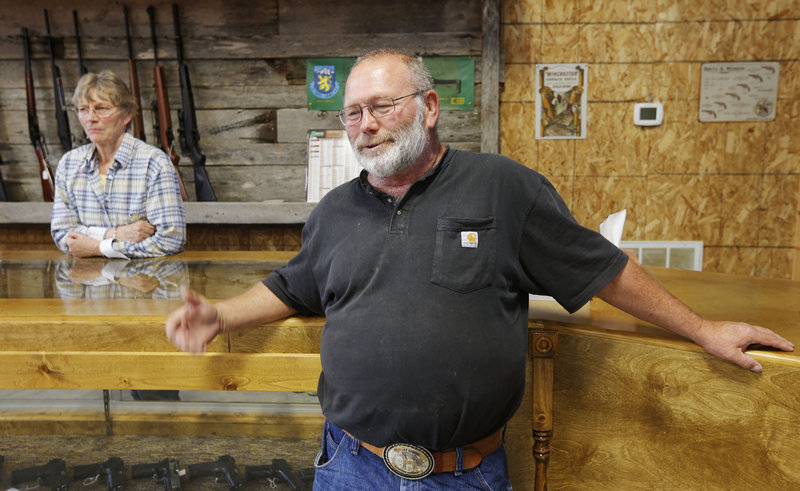 Jim and Arlena Sowash, shown at their gun shop near Stover, Mo., sent a letter to Missouri Gov. Jay Nixon urging him to sign a bill nullifying federal gun laws, saying the action “will show other states how to resist the tyranny of federal bureaucrats.