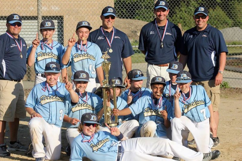 The 12U Maine Dirt Dogs AAU baseball team finished an undefeated season by winning the New England championship on Saturday. The team includes players from Saco, Gorham and Scarborough. Pictured from left to right: Front – Brogan McDonald; Middle – Ean Patry, Luke Chessie, Timmy Smith, Andrew Degeorge, Anthony Bracamonte, Landon Heidrich and Andy Swanson; Back - Coach James Searle-Belanger, Brogan Searle-Belanger, Ben Nelson, and coaches John Degeorge, Ryan Chessie and Dan Patry; Not pictured – Thomas Palmer.