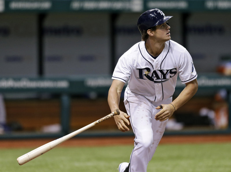 Wil Myers flips his bat aside as he watches his second-inning home run off Toronto pitcher Esmil Rogers in the Rays’ 4-1 win at St. Petersburg, Fla., on Monday night. Myers’ blast was the second of three straight Tampa Bay homers in the inning.