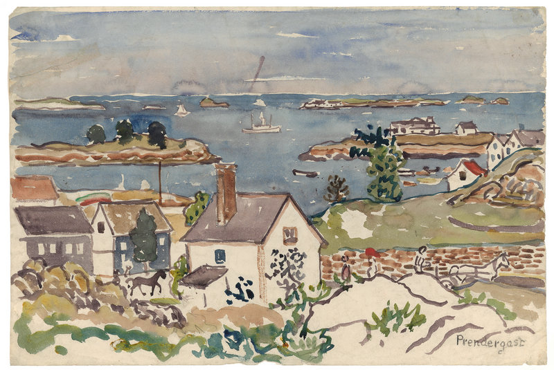 “Harbor Village,” ca. 1916-1919, watercolor and pencil.