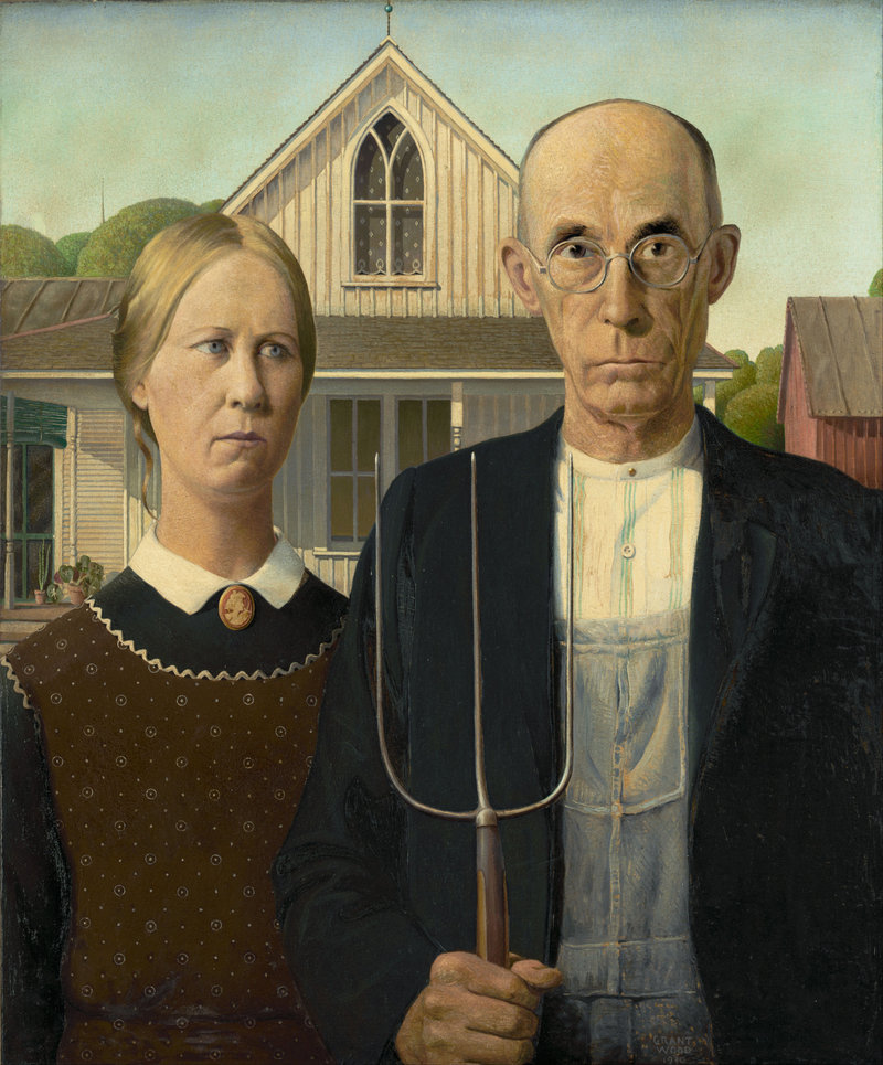 Grant Wood’s iconic “American Gothic.”