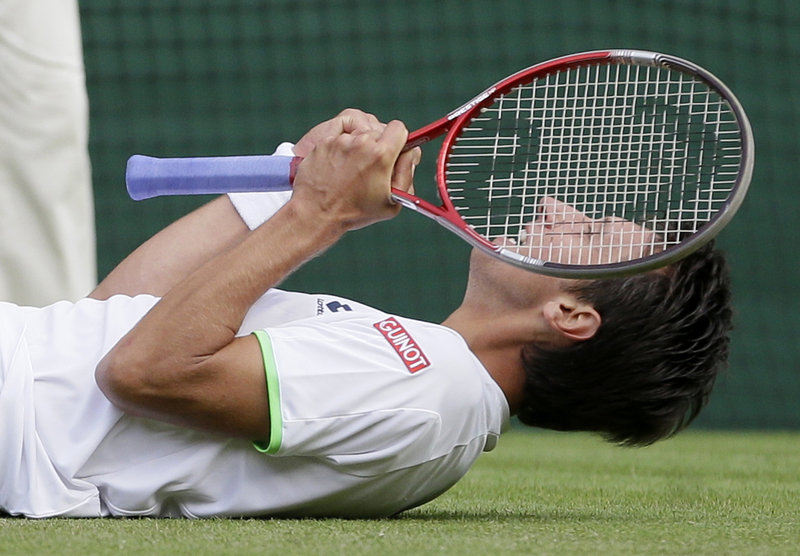 Sergiy Stakhovsky of Ukraine reacts Wednesday after pulling out the upset nobody could have foreseen, defeating Roger Federer, the longtime king of Wimbledon, in the second round of this year’s event. Federer and Rafael Nadal are both gone after the first three days of the event.